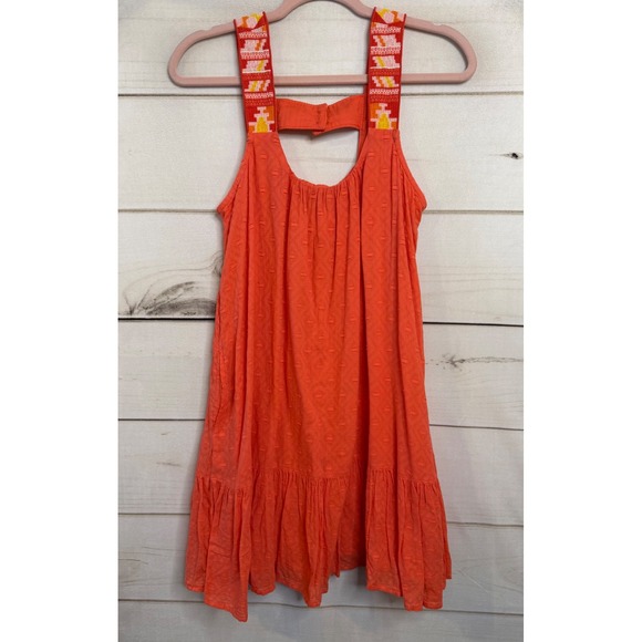 Anthropologie Dresses & Skirts - Anthropologie Coral Orange Embroidered Strap Dobby Mini‎ Dress Womens XS Boho